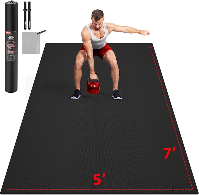 Extra Large Exercise Mat, 10'x6'/9'x6'/8'x6'/7'x5'/6'x4'(8mm) Thick Workout Mat for Home Gym & Garage Flooring, Shoe-Friendly, High-Density, MMA, HIIT, Weight Lifting, Cardio&Strength