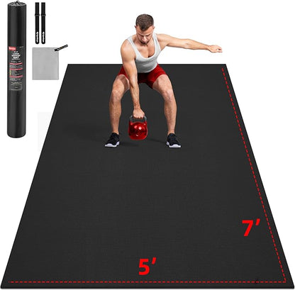 Extra Large Exercise Mat, 10'x6'/9'x6'/8'x6'/7'x5'/6'x4'(8mm) Thick Workout Mat for Home Gym & Garage Flooring, Shoe-Friendly, High-Density, MMA, HIIT, Weight Lifting, Cardio&Strength