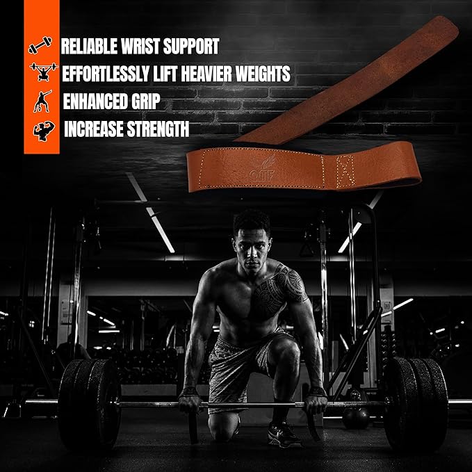 Genuine Leather Lifting Straps, Wrist Assistance for Heavy Pulls, Weightlifting Bodybuilding, Gym, Fitness Accessories, Strength Training, Powerlifting, & Deadlifts