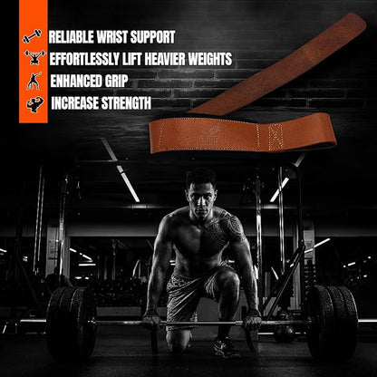 Genuine Leather Lifting Straps, Wrist Assistance for Heavy Pulls, Weightlifting Bodybuilding, Gym, Fitness Accessories, Strength Training, Powerlifting, & Deadlifts