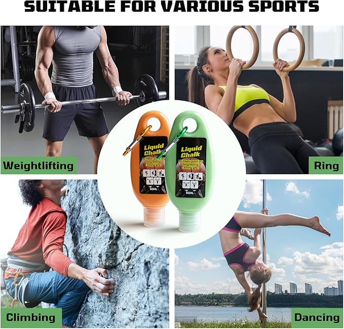 2oz(60ml) Liquid Chalk, Mess Free Gym Chalk for Weightlifting, Gymnastics, Rock Climbing, Dancing, and Lifting. Sweat Resistant and Long Lasting for Stronger Hand Grip