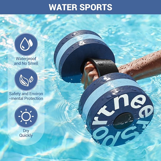 Sportneer Water Weights Aquatic Exercise Dumbbells Water Dumbbell Aerobics Workouts Set of 2 EVA Foam Pool Weights Dumbbells Set Aqua Fitness Barbells Equipment for Water Aerobics Weight Loss