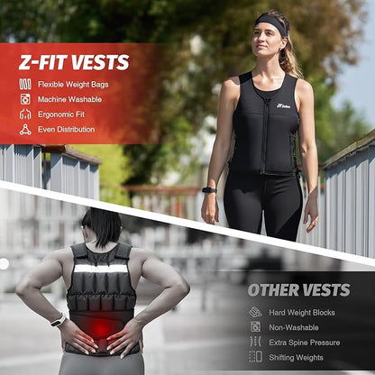 ZELUS Weighted Vest, 10&15lb. Z-Fit Weight Vest for Women Men with Adjustable Soft Iron Weights, Unisex Training Vest for Walking Strength Training, Workout Vest with Pockets Reflective Strip (Black, M/L)