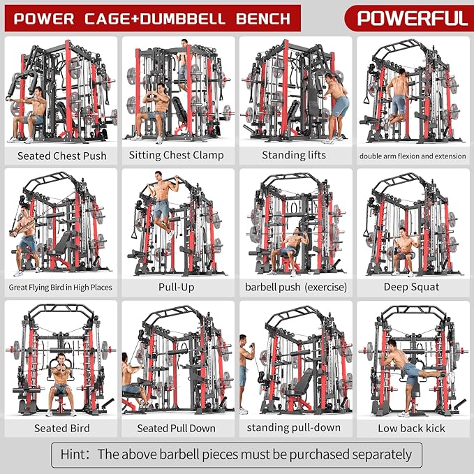 Multi-Purpose Squat Rack,Smith Machine Weight Rack Set with Cable Crossover System, Home Gym Power Racks, Power Racks and Packages