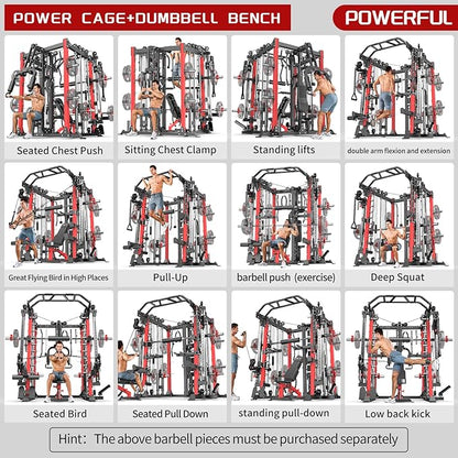Multi-Purpose Squat Rack,Smith Machine Weight Rack Set with Cable Crossover System, Home Gym Power Racks, Power Racks and Packages