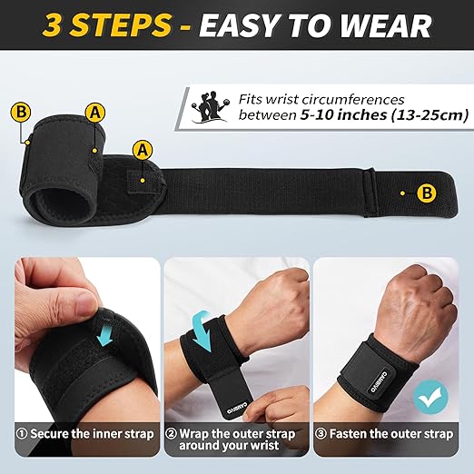 CAMBIVO Wrist Wraps for Men and Women 2 Pack, Adjustable Compression Wrist Brace for Carpal Tunnel, Wrist Support, Pain Relief, Lifting Straps Wrist Bands for Fitness, Weightlifting, Gym Workout