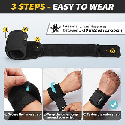 CAMBIVO Wrist Wraps for Men and Women 2 Pack, Adjustable Compression Wrist Brace for Carpal Tunnel, Wrist Support, Pain Relief, Lifting Straps Wrist Bands for Fitness, Weightlifting, Gym Workout