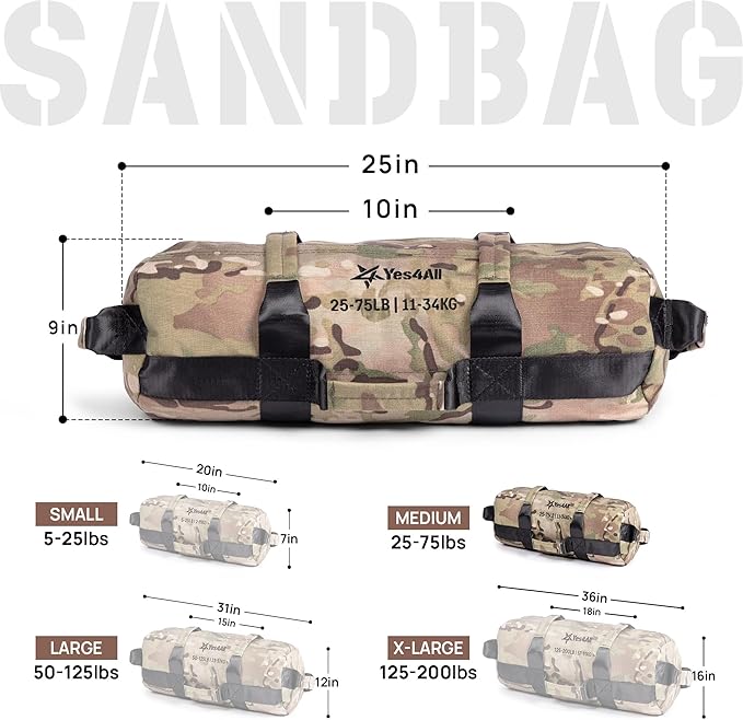 Yes4All Sandbags for Working Out, Adjustable Sand Bags for Weight Training with Handles, Multiple Colors & Sizes 5-200lbs