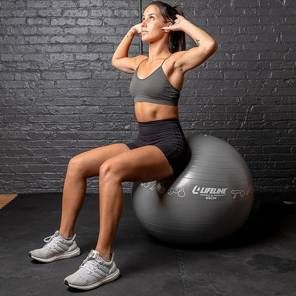 Lifeline Fitness Exercise Ball with Workout Guide – Burst-Resistant Stability Ball with Pump for Core, Balance, and Pregnancy Exercises