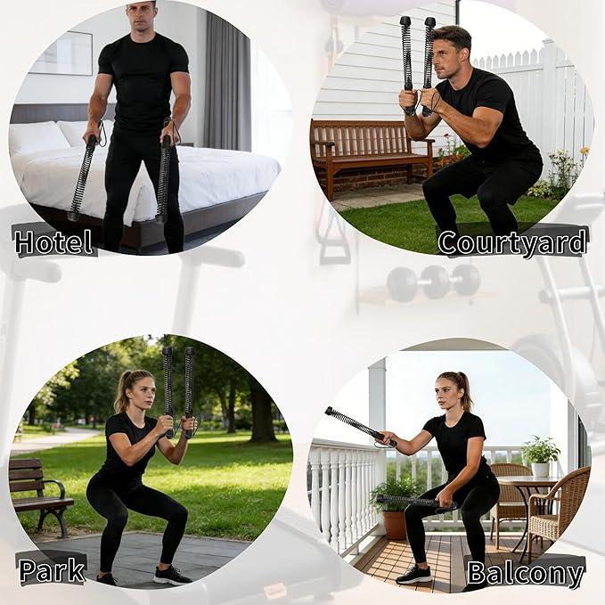 Ropeless Battle Ropes for Home Gym for Men & Women, Portable Cordless Weighted Workout Rope Set with Storage Bag & Workout Guide, Cordless Battle Ropes Alternative for HIIT Cardio(Black)