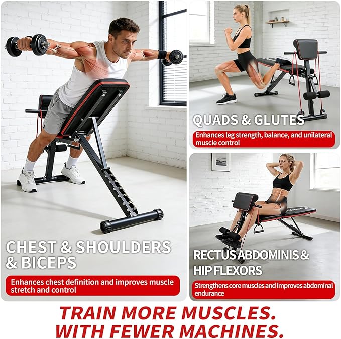Adjustable Weight Bench, Foldable Workout Bench Press, Weight Benches for Home Gym, Workout Equipment for Full Body Exercise
