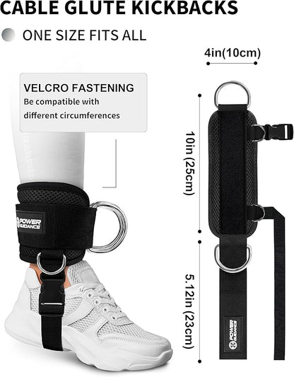 POWER GUIDANCE Ankle Strap for Cable Machine Professional Kickback Ankle Strap for Glute Workouts, Leg Extensions - Adjustable Strap with D-Rings