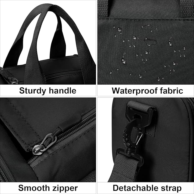 Mini Small Crossbody Bag Gym Bag for Women Men, Cute Small Duffle Bag Aesthetic Sports Handbag, Waterproof Gym Tote Bag Portable Fitness Shoulder Bag for Sports Travel (Black-a)