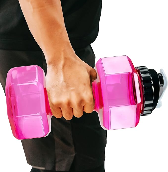 SH Dumbbell Water Bottle 2.2L – Pink See-Through Fitness & Gym Sports Bottle for Workout Hydration, Portable Design