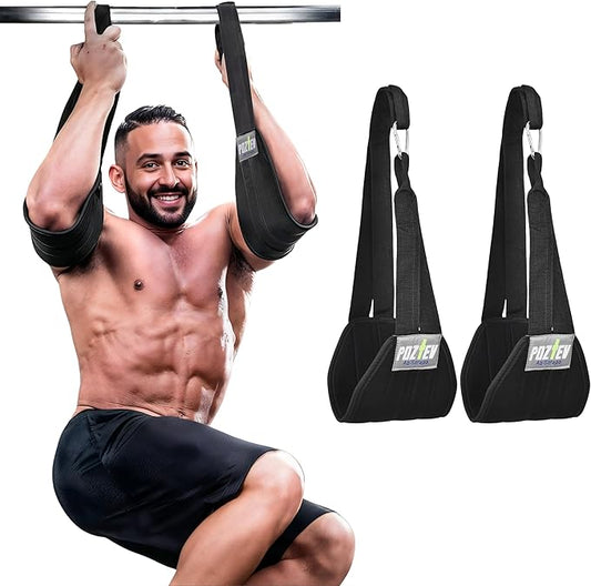 Hanging Ab Straps for Pull Up Bar – Heavy Duty Padded Arm Slings with 2 Steel Carabiners for Leg Raises, Core & Abdominal Workout Equipment – Adjustable Gym Ab Straps for Men and Women - Best for Home & Gym Fitness Training (Pair)