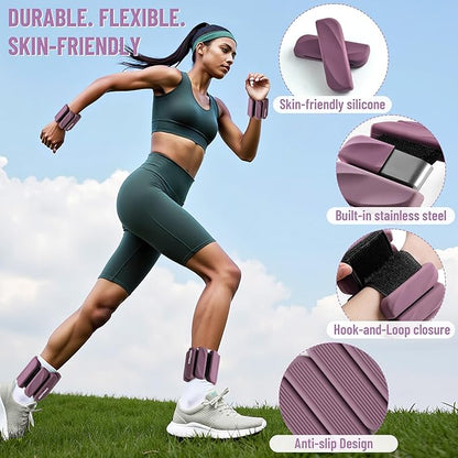 Wrist & Ankle Weights for Women and Men, 2lbs/4lbs Pairs Adjustable Silicone Weighted Bangles for Arm & Leg Workouts, Perfect for Pilates, Barre, Yoga, Walking & Home Fitness 24055