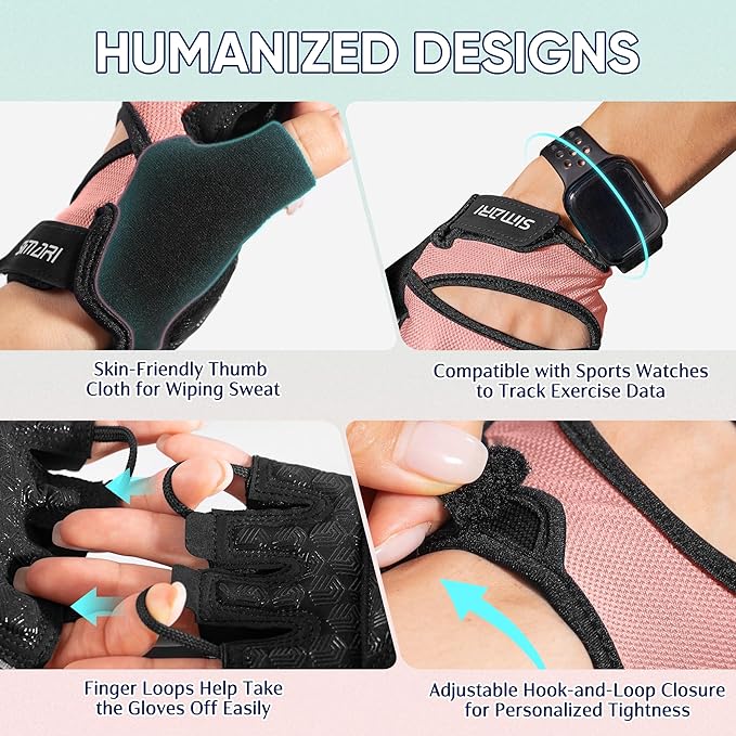 SIMARI Workout Gloves for Women Men with Full Palm Protection, Strong Grip, Cushion Impact, Breathable, Suitable for Gym Training, Kayaking, Weight Lifting, Exercise, Fitness, Cycling