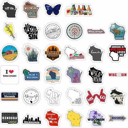 BulbaCraft Wisconsin Stickers for Water Bottle and Laptop - Wisconsin Party Supplies & Decorations, Waterproof Vinyl Decals, State Pride and Icon Stickers, Gifts for Women & Men