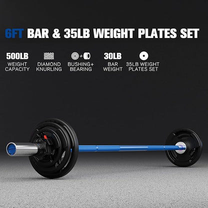 RitFit Barbell Weight Set - 4/6FT Olympic Barbell with Weight Plates (55-115LB Total) - Weightlifting Equipment for Squats, Curls, Deadlifts, Presses, Hip Thrusts