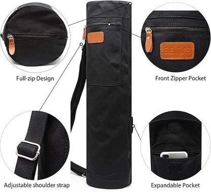 Canvas Yoga Mat Bag with Adjustable Strap & Pockets, Full-Zip Travel Gym Tote for Women & Men, Fits 1/4" & 1/3" Thick Mats, Lightweight Carrier for Yoga, Studio, Workout, Outdoor Use