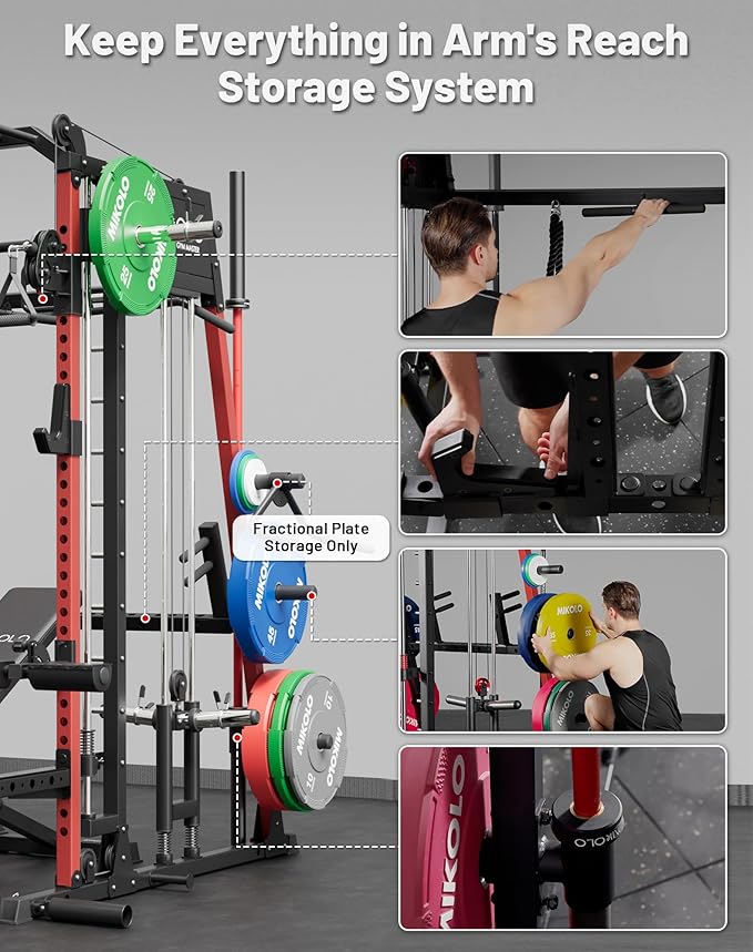 Mikolo M4 2.0 Smith Machine, 2200lbs Squat Rack with LAT-Pull Down System & Cable Crossover Machine, Training Equipment with Leg Hold-Down Attachment