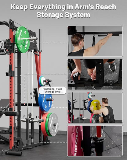 Mikolo M4 2.0 Smith Machine, 2200lbs Squat Rack with LAT-Pull Down System & Cable Crossover Machine, Training Equipment with Leg Hold-Down Attachment