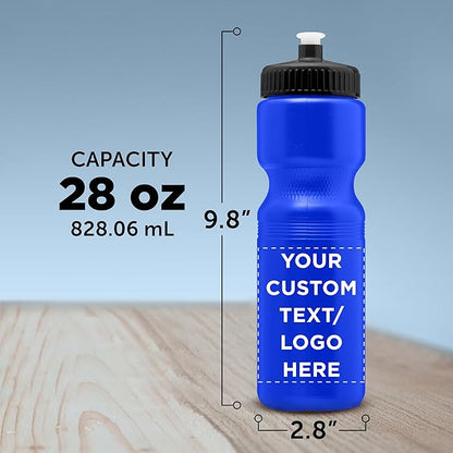 DISCOUNT PROMOS 28 oz. Custom Push Cap Plastic Water Bottles Set of 10/50/100, Personalized Bulk Pack - Perfect for Gym, Hiking, Camping, Outdoor Sports - Reflex Blue