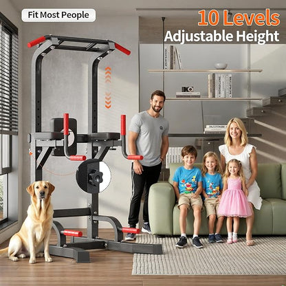 SogesPower Multi-Function Power Tower Pull Up Bar Station Pull Up Dip Station for Home Gym, 10-Level Adjustable Height Pull Up Bar Stand Dip Bar Strength Training Workout Equipment