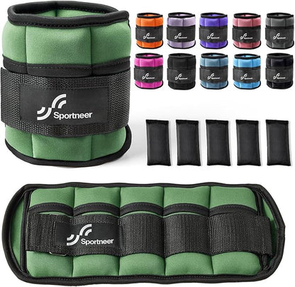 Sportneer Adjustable Ankle Weights Set - 1 Pair (2-10 lbs) Removable Sandbags for Women & Men, Comfortable Neoprene Leg Weights for Walking, Running, Pilates, Yoga, Home Workout & Physical Therapy