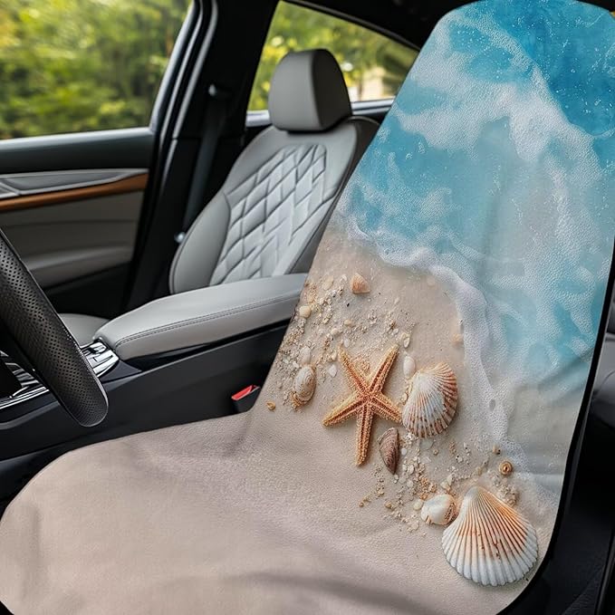 Bulopur Removable Car Sweat Towel Front Seat Cover Beach Starfish Ocean Bucket Car Towel Seat Cover for Post Gym Workout Running Swimming Beach Hiking