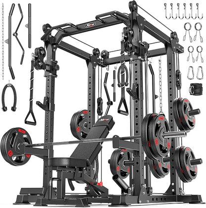 Power Rack Power Cage Multi-Function Squat Rack with Cable Crossover System Selectable More Training Attachment Power Rack for Garage & Home Gym