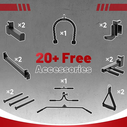 Sportsroyals Squat Rack, LAT Power Cage, Power Rack Multi-Function with Pulley System and Training Attachments for Home Gym