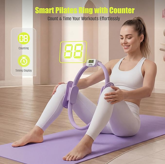 Pilates Kit with Rep Counter Ring for Home Workouts, Includes Pilates Ball, Resistance Bands & Grip Socks, Full Body Workout Set for Women, Beginner-Friendly