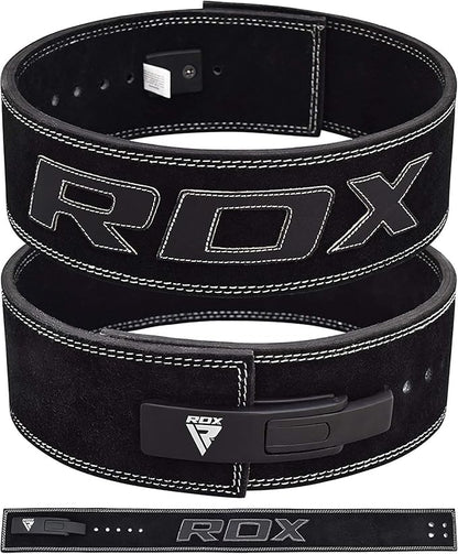 RDX Weight Lifting Belt Powerlifting, Approved By IPL and USPA, 10mm Thick 4" Leather Lumbar Back Support, Lever Buckle Gym Strength Training Equipment, Bodybuilding Deadlifts Squats Workout Men Women