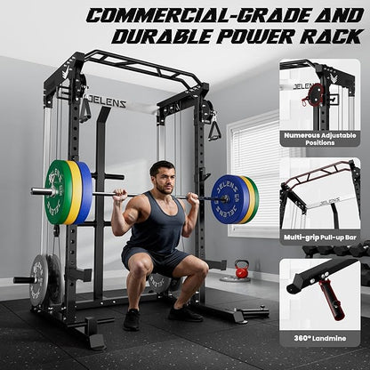 C21 Power Cage, 2000LBS Multi-Function Power Rack with Independent Dual Pulley System, All-in-One Squat Rack for Cable Crossover, Home Gym Workout Machine