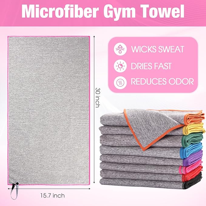Peryiter 8 Pack Microfiber Quick Dry Gym Towels, Odor-Free Absorbent Fiber, Fast Drying Working Out Towel for Men & Women Hot Yoga Sweat Sports Exercise Fitness Gear(Bright Color)