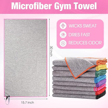 Peryiter 8 Pack Microfiber Quick Dry Gym Towels, Odor-Free Absorbent Fiber, Fast Drying Working Out Towel for Men & Women Hot Yoga Sweat Sports Exercise Fitness Gear(Bright Color)