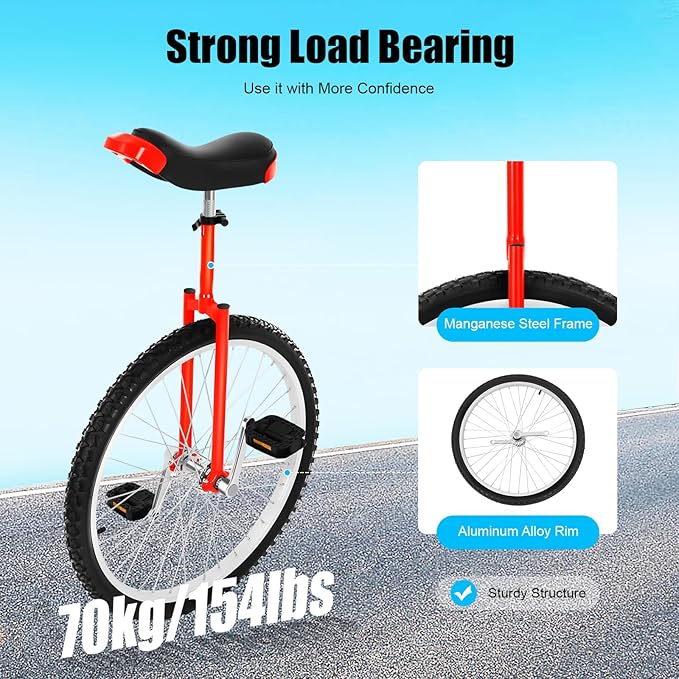 16/24 Inch Wheel Unicycle with Steel Rim, Unicycle Electric Wheel Skidproof Mountain Tire Cycling Sports Exercise with Adjustable Seat, Adults Kids Outdoor Sports Fitness Exercise Tool