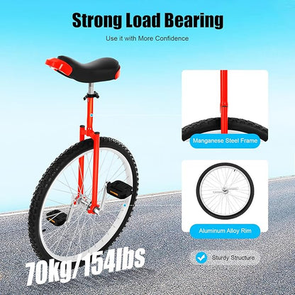 16/24 Inch Wheel Unicycle with Steel Rim, Unicycle Electric Wheel Skidproof Mountain Tire Cycling Sports Exercise with Adjustable Seat, Adults Kids Outdoor Sports Fitness Exercise Tool