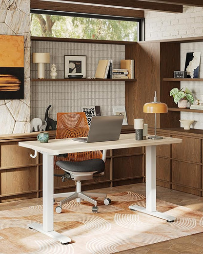 TIQLAB Electric Standing Desk, 47 * 24 Inches Adjustable Height Stand up Desk,Sit Stand Home Office Table with Splice Board, Light Walnut
