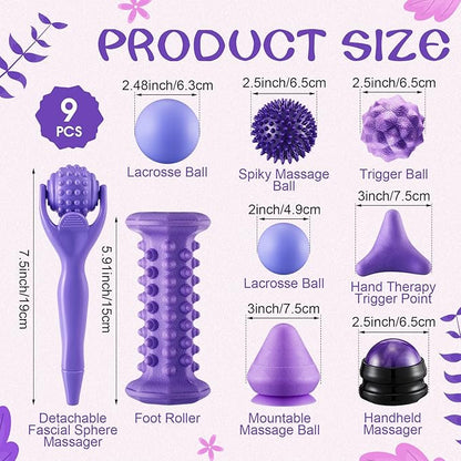 Ceenna 9 Pcs Massage Balls Set for Myofascial Point Release & Deep Massage Tissue Includes Lacrosse, 360° Rotating Mountable Ball, Spiky Balls, Hand Exercise Ball, Foot Roller