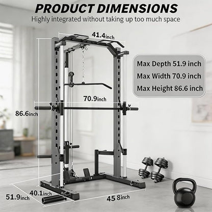 OPPSDECOR All in One Smith Machine, 1400LBS Multi-Functional Smith Machine Home Gym, Squat Rack with LAT-Pull Down System, Power Rack with Barbell Bar, Power Cage with Attachments Full Body Training
