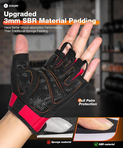 SIMARI Breathable Workout Gloves for Men & Women, Weight Lifting Gloves with Padded, Grip, Full Palm Protection, Gift for Gym Exercise, Cycling, Weightlifting Training, Fitness, Black, Pink, Size