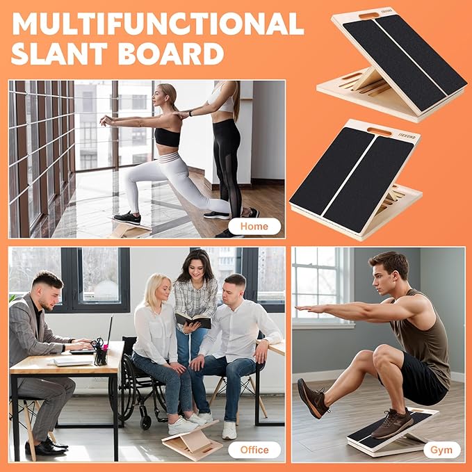 Slant Board for Calf Stretching, Adjustable Wooden Calf Stretcher Incline Board, Calf Stretch Board for Squats Leg Knees Heel Ankle Stretching