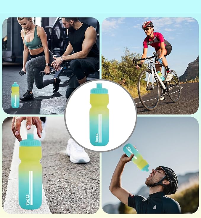 24oz Bike Water Bottle, Cycling Squeeze Water Bottle Leakproof BPA Free with Capacity Scale w/Pull Top Lid, Reusable, for Bicycle, Gym,Camping, Hiking