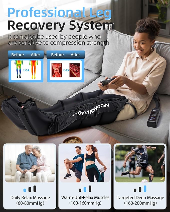 YINGGG Air Leg Massager with Compression: Professional Full Compression Boots with Adjustable 9 Intensities, Leg Massager for Circulation and Fatigue Relief for Post-Workout(Large)
