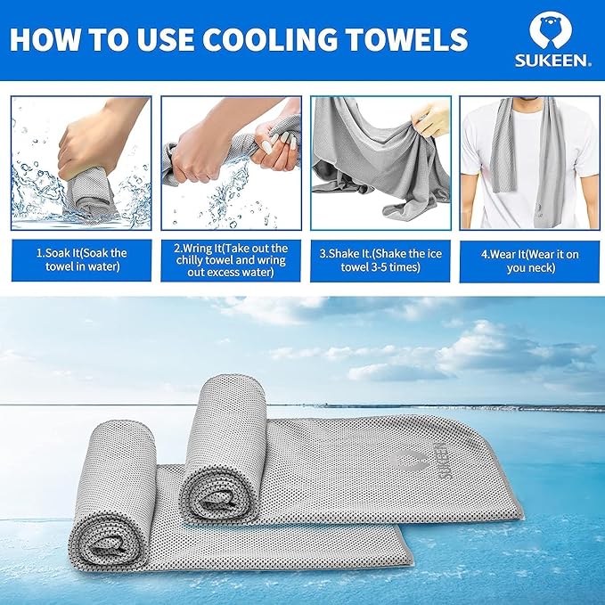 Sukeen Cooling Towel (40"x12"), Ice Towel, Soft Breathable Cooling Towels for Hot Weather, Gym Towels for Sport, Yoga, Running, Workout, Camping, Fitness,Workout & More Activities