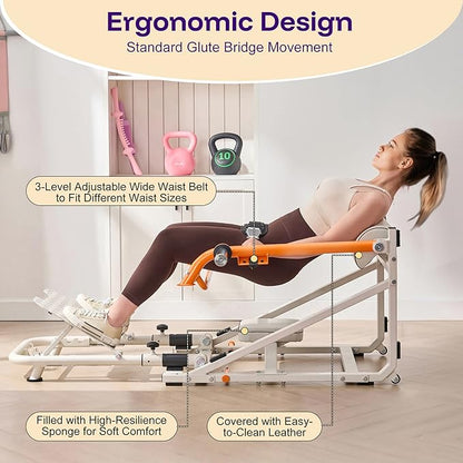 SPORTSOUL Foldable Hip Thrust Machine with Weight Holder, Plate-Loaded Glute Bridge Machine with Band Peg, Heavy Duty Glute Workout Equipment Home Gym for Booty Muscles Building, Adjustable Footboard