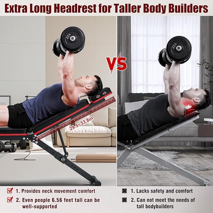 XDDIAS Adjustable Weight Bench, Workout Bench with Leg Extension and Preacher Curl Pad, Weight Bench for Home Gym, Foldable Exercise Bench, Quick Adjustment Incline Bench Press