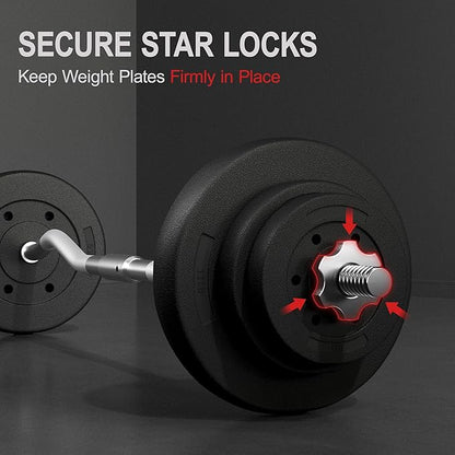 Yaheetech Barbell Set Olympic Curl Bar Weights & 2 Olympic Barbell Clamps Strength Training Bars